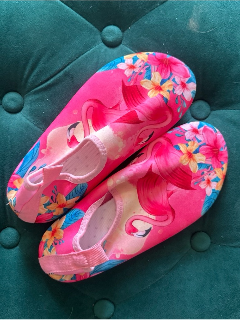 Kids Pink Flamingo Floral Slip-On Water Shoes
